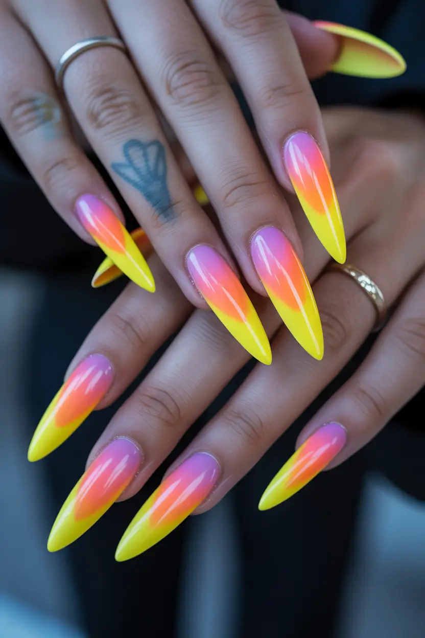 spring aura nails Neon Pink And Yellow Aura Nails That Glow With Energy