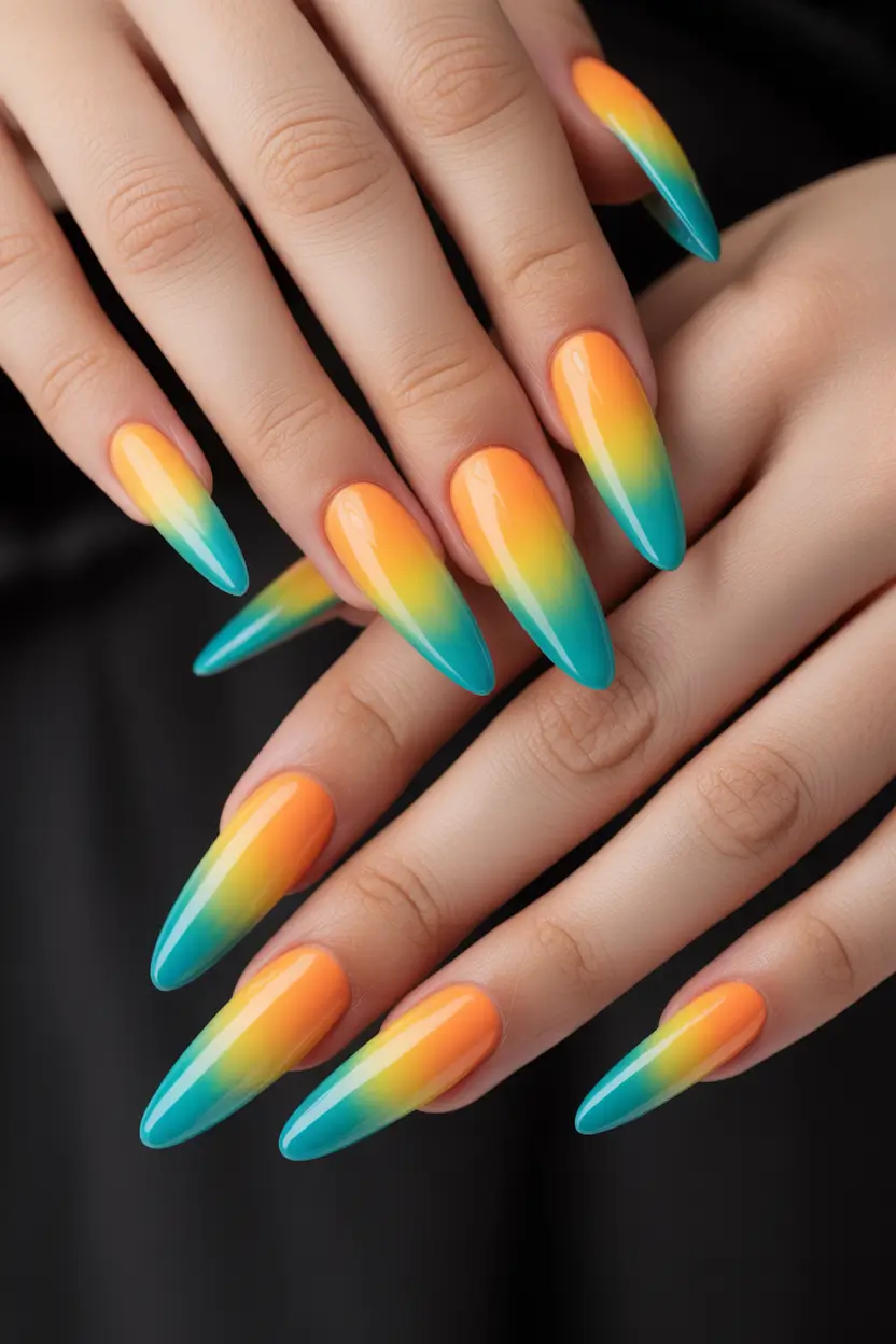 spring aura nails Sunset Orange And Turquoise Aura Nails With Tropical Energy