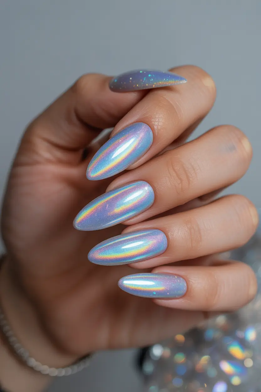 spring aura nails Soft Holographic Aura Nails With Iridescent Glow