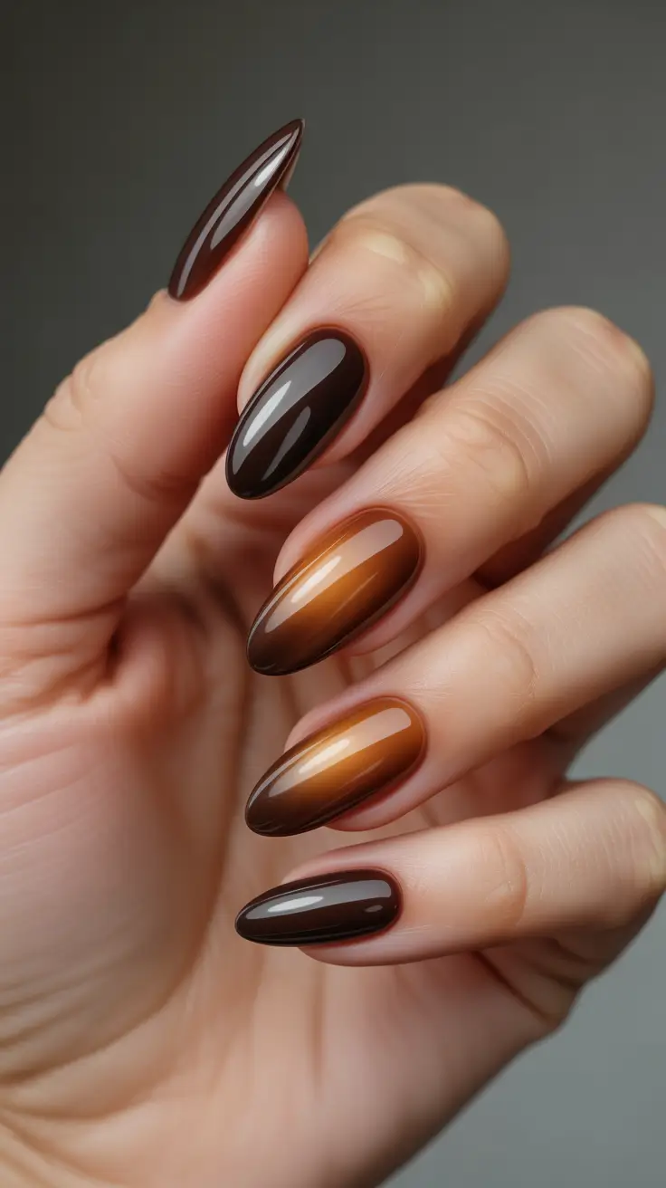 spring aura nails Warm Caramel Brown Aura for Cozy Minimalists