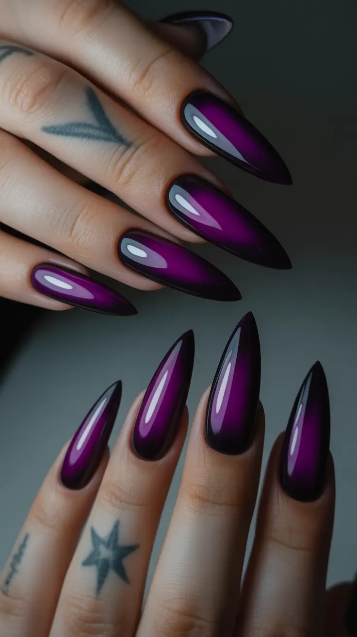 spring aura nails Midnight Purple Aura Nails With Dark Edges