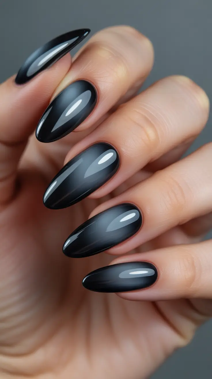 spring aura nails Smoky Black Aura Nails with Modern Edge
