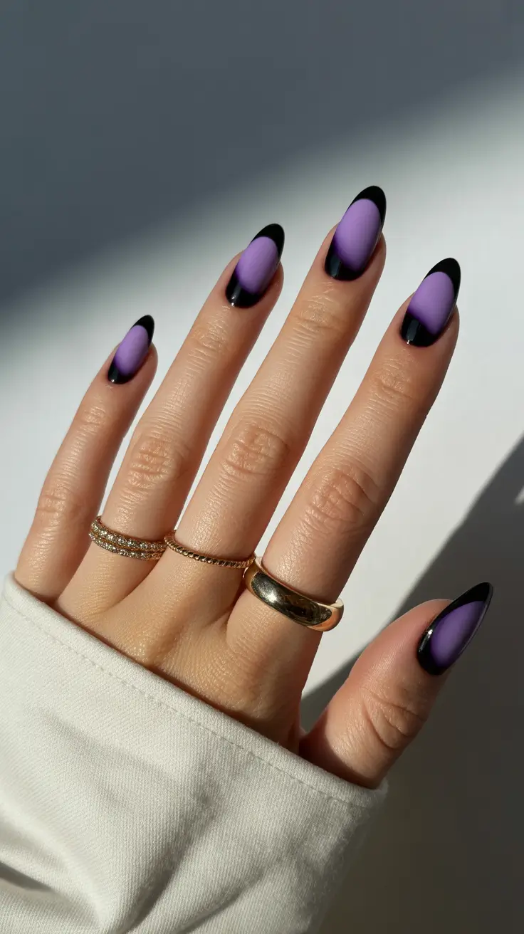 spring aura nails Purple Aura With Graphic Black Edges