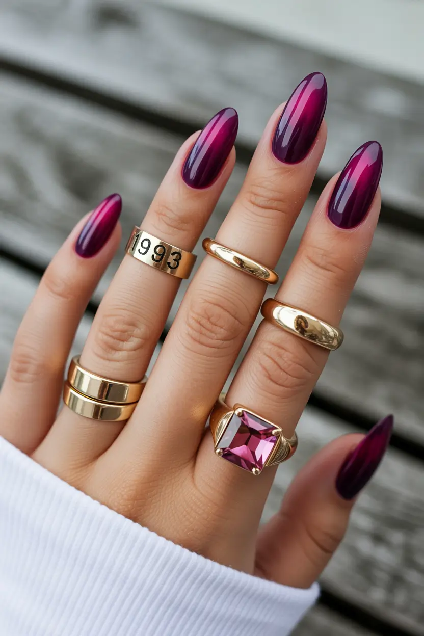 spring aura nails Rich Berry Aura Nails With Glossy Depth