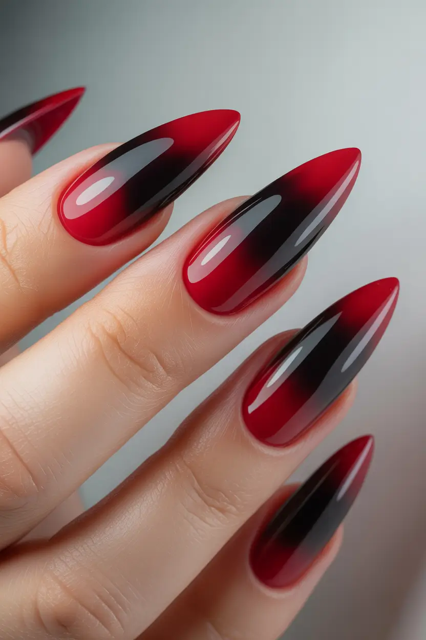 spring aura nails Bold Red To Black Aura Gradient