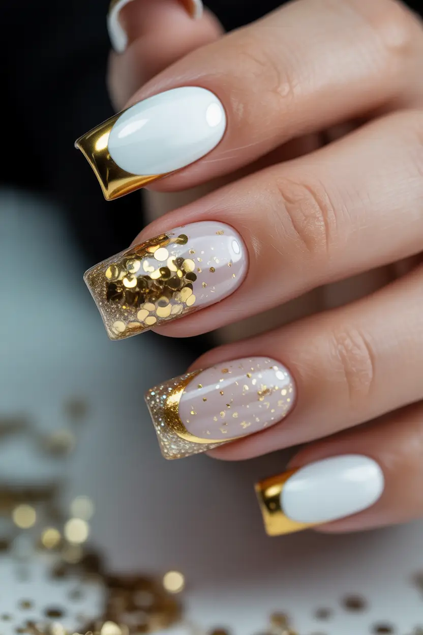 spring wedding nails White And Gold Glam French For A Classy Bride Square Moment