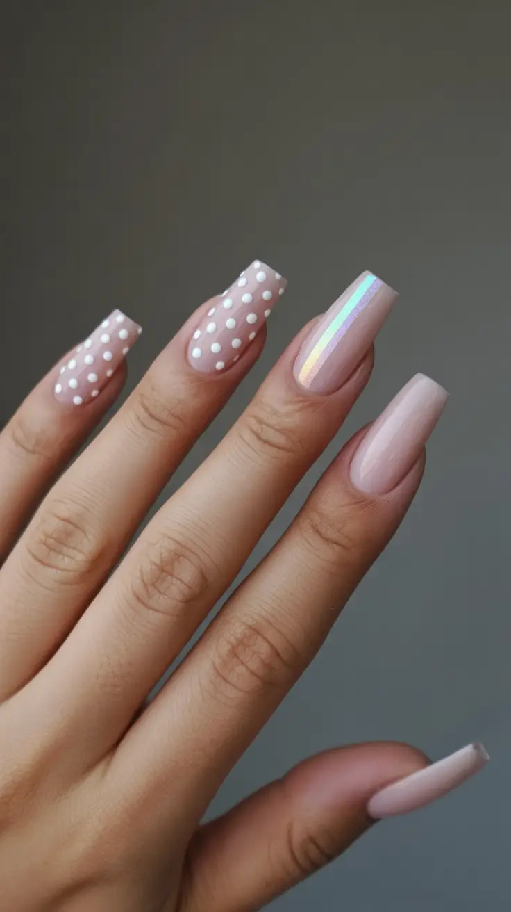 spring wedding nails Playful Polka Dot Square Nails For A Fun Wedding Guest Look