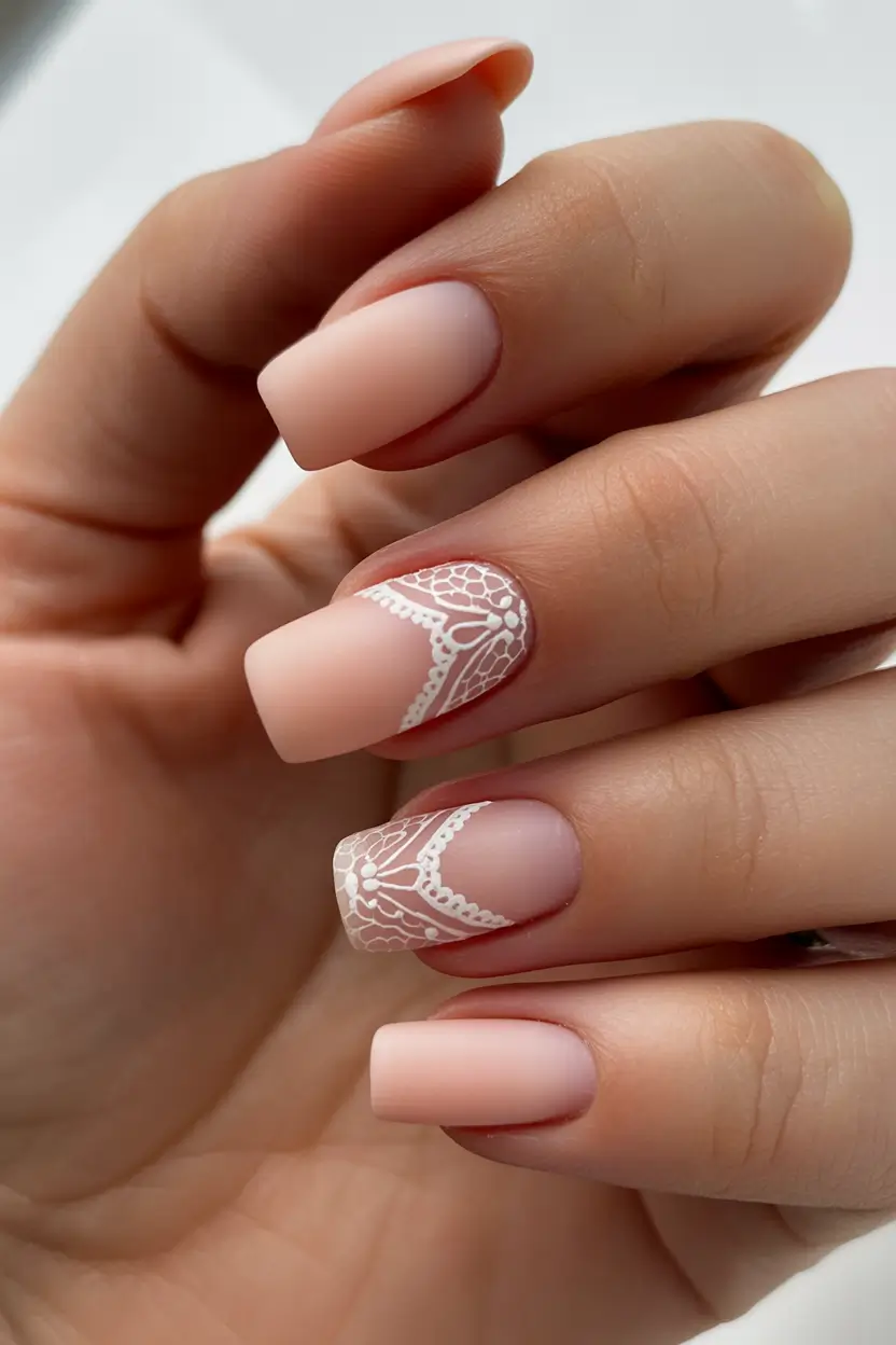 spring wedding nails Romantic Lace Square Nails For A Soft Bride Simple Look