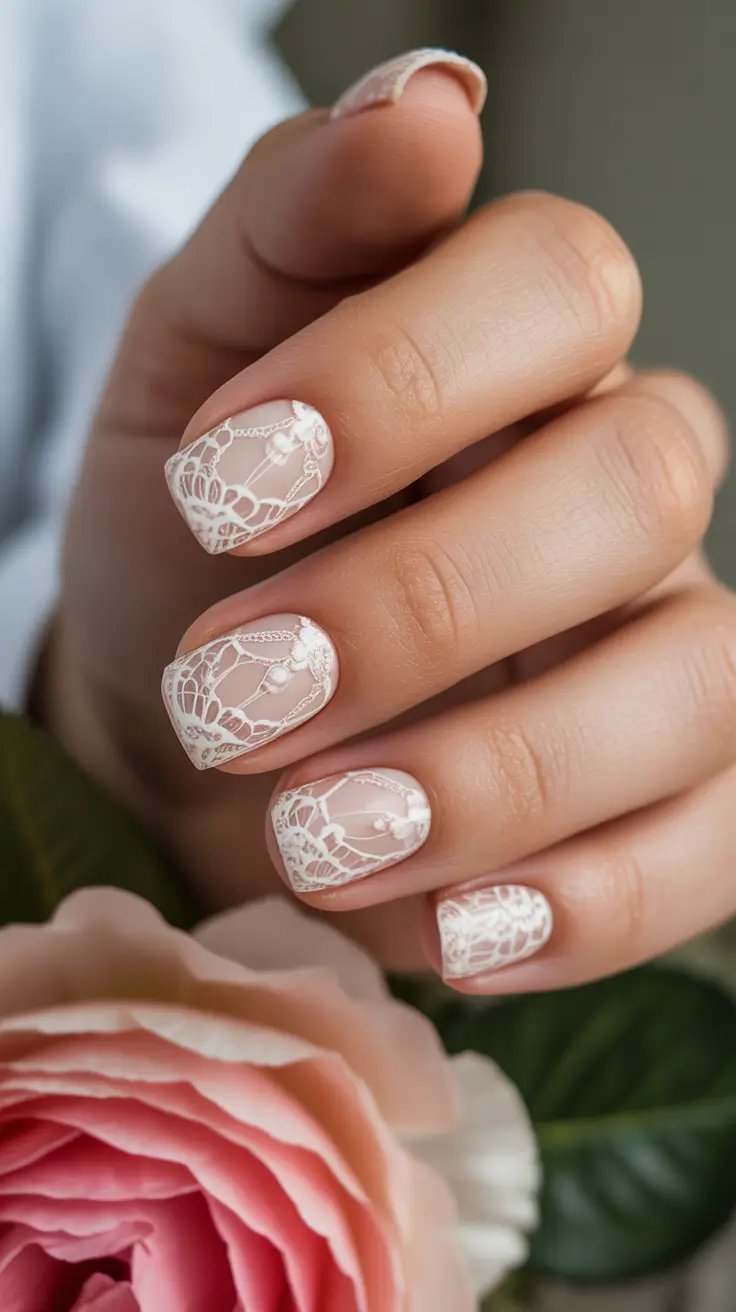 spring wedding nails Delicate Lace Short Nails For A Romantic Bride Short Style