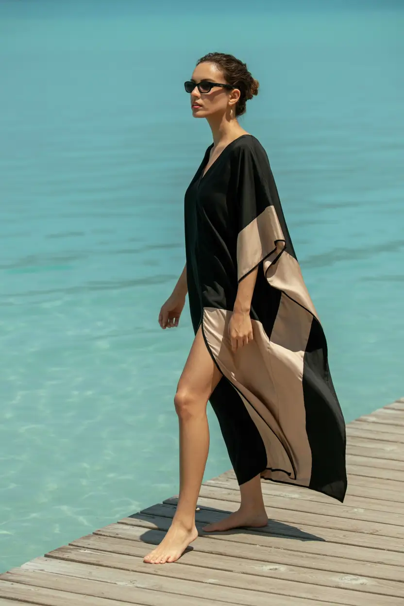 23 beach tunic cover up 2026 Minimal Black Kaftan With Modern Graphic Contrast