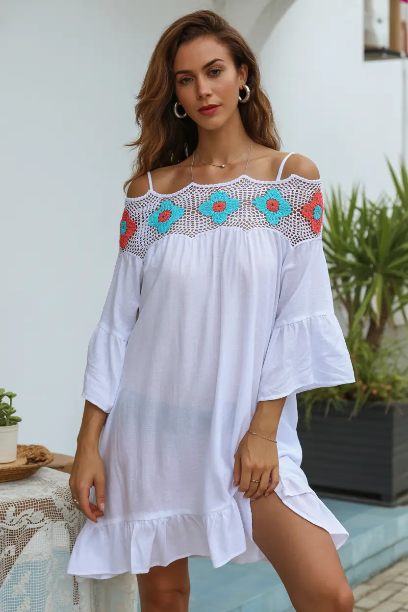 23 beach tunic cover up 2026 Soft White Tunic Dress With Subtle Boho Details