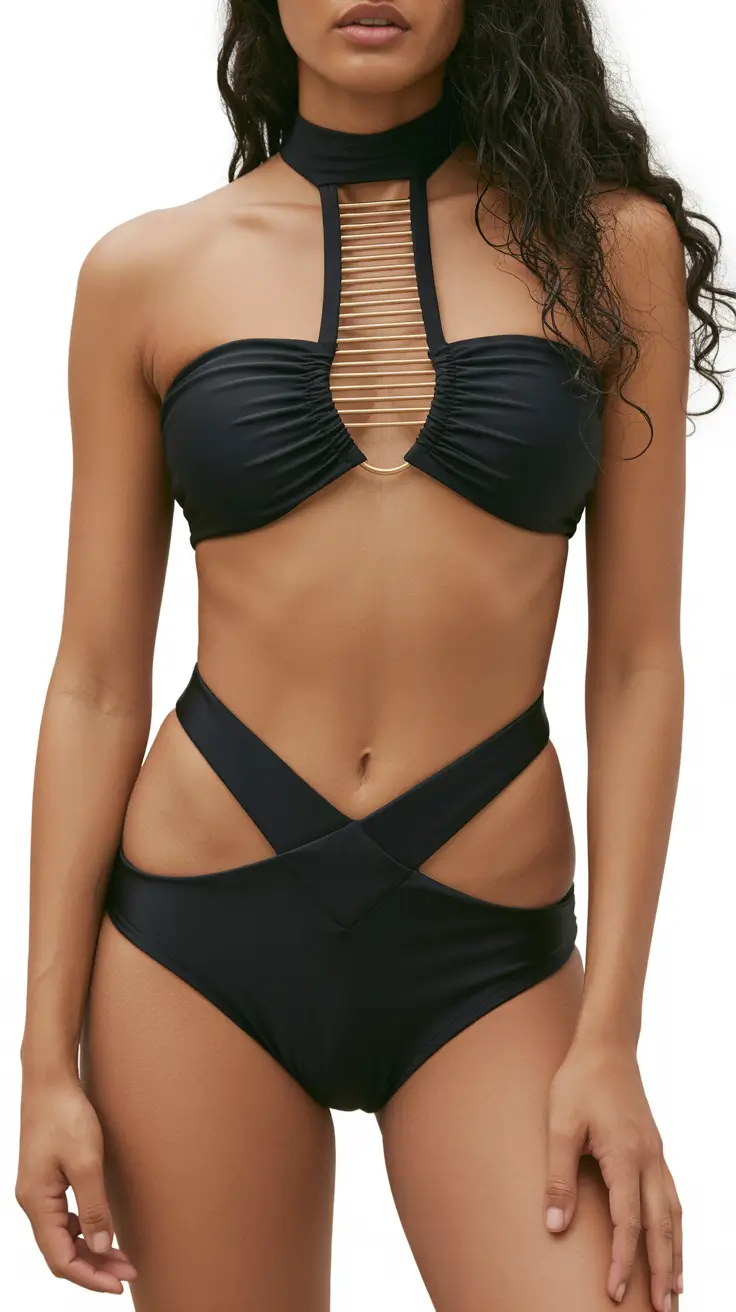 summer bikinis for women 2026 Sculptural Black With Gold Detail And Strong Lines