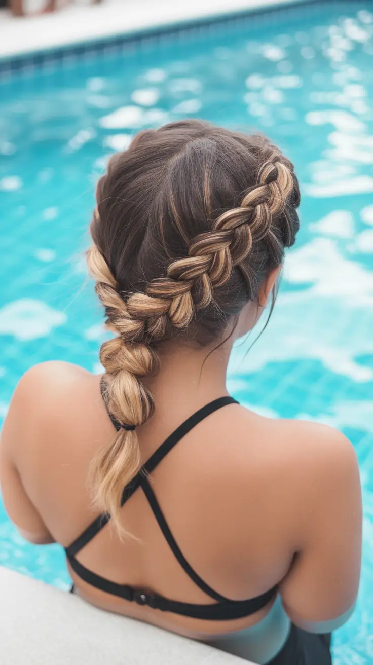 summer hairstyles for swimming 2026 Double Braided Crown Into Low Knot