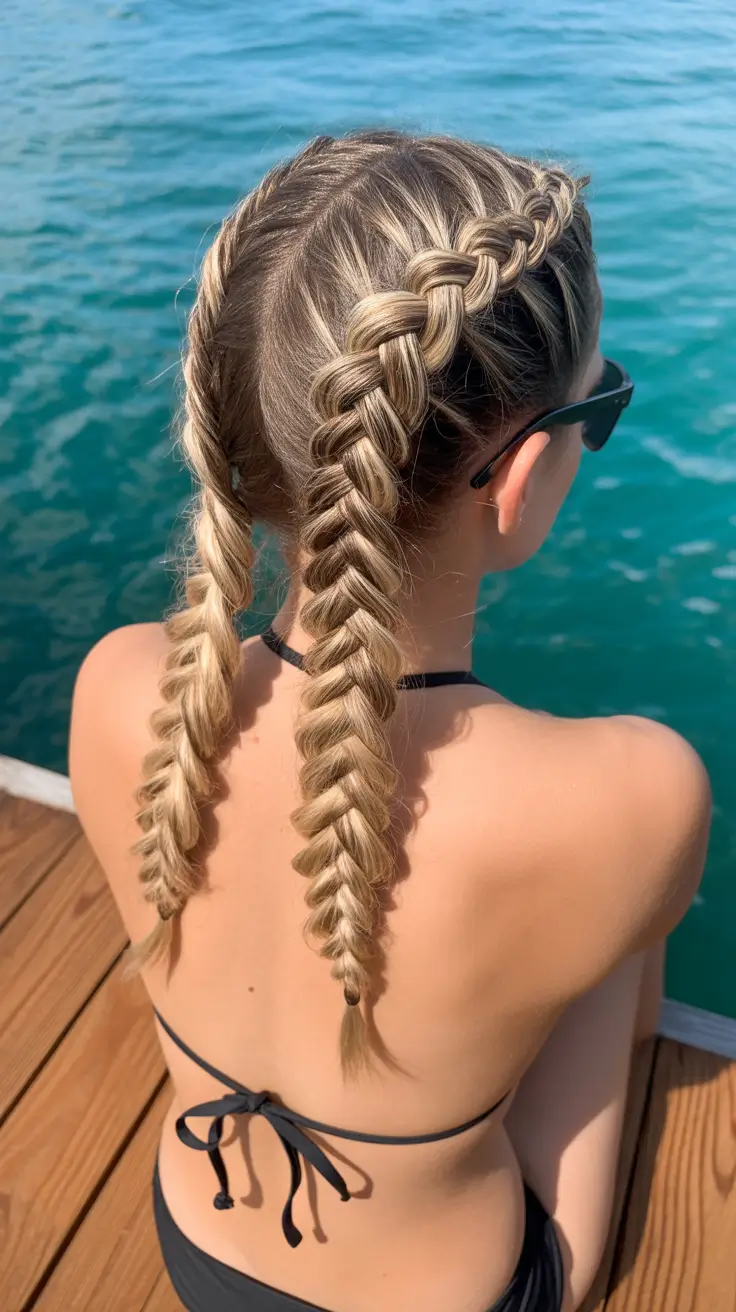 summer hairstyles for swimming 2026 Classic Double Dutch Braids For Active Days