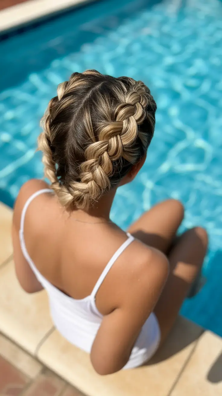 summer hairstyles for swimming 2026 Double Dutch Braids Into Low Twists