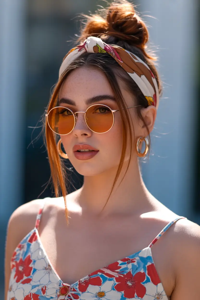 24 summer heads 2026 high-bun-with-soft-scarf-wrap-and-golden-hour-glow