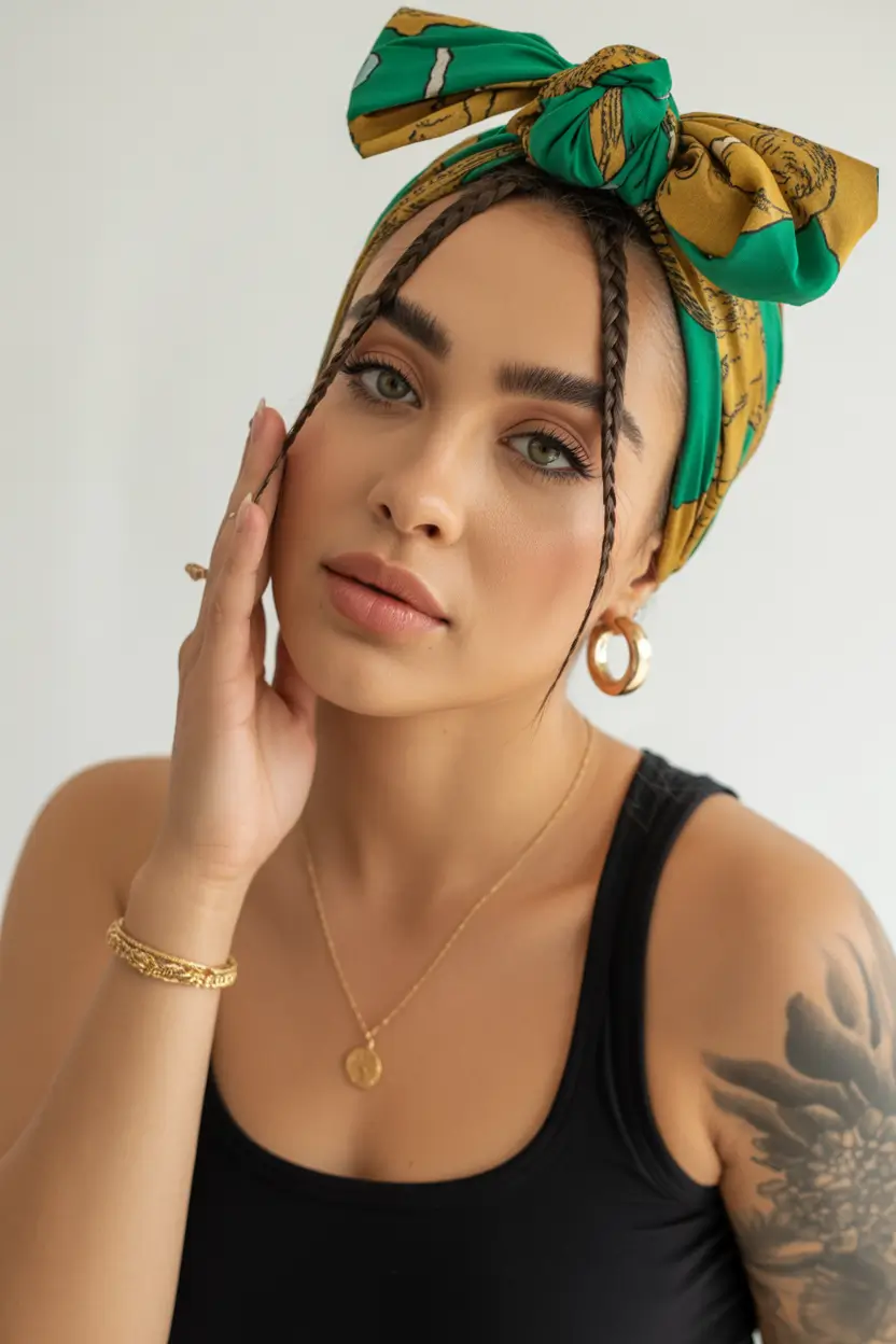 24 summer heads 2026 statement-bow-wrap-with-face-framing-braids