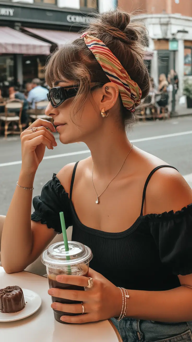 24 summer heads 2026 messy-bun-with-a-retro-striped-headband-feel