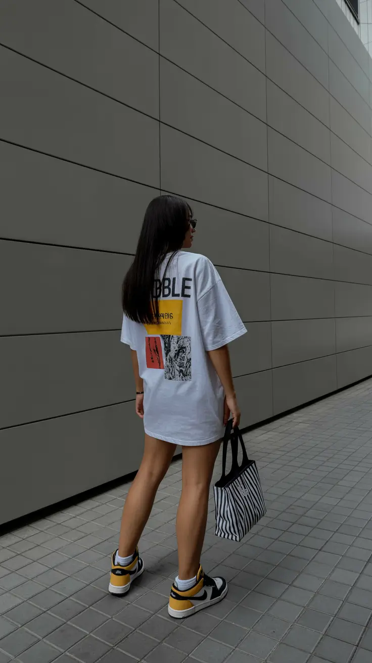 summer outfits with sneakers for women 2026 Oversized Tee And Statement Sneakers That Feel Very Now