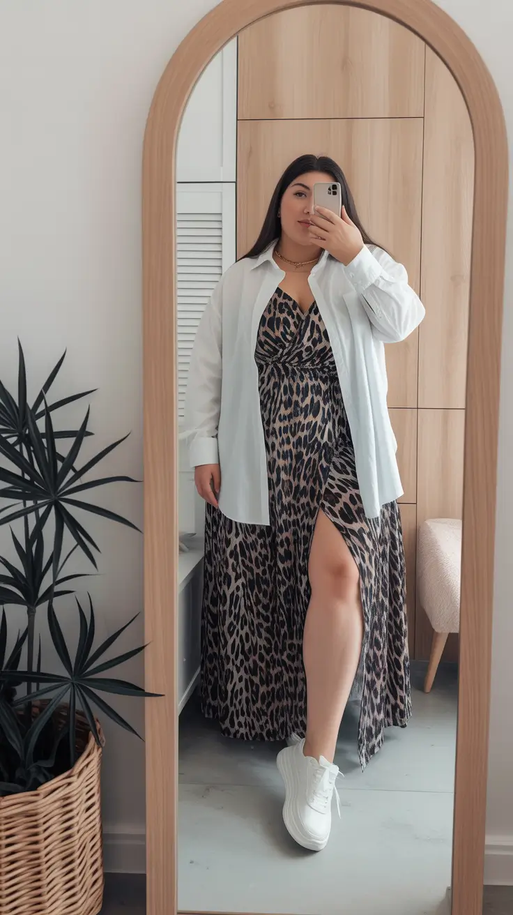 summer outfits with sneakers for women 2026 Relaxed Leopard Layers That Feel Bold But Still Wearable