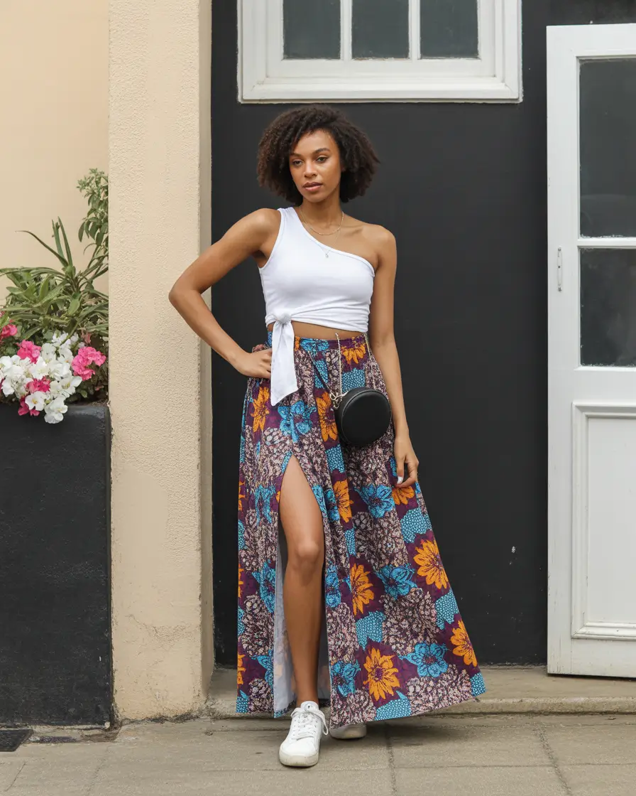 summer outfits with sneakers for women 2026 One Shoulder Minimalism With A Statement Skirt That Moves