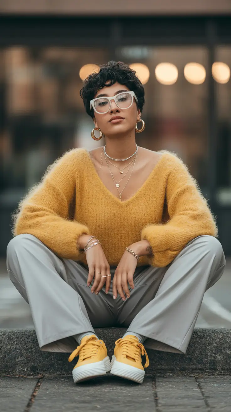 summer outfits with sneakers for women 2026 Warm Yellow Knit And Soft Tones That Feel Unexpected For Summer