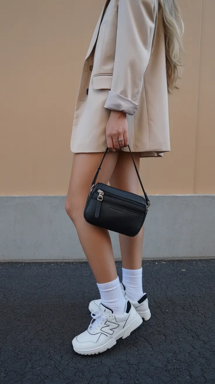 summer outfits with sneakers for women 2026 Minimal Neutral Blazer And Sneakers That Do All The Talking