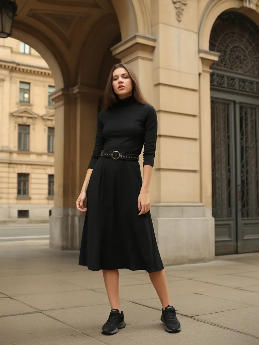 summer outfits with sneakers for women 2026 All Black Dress And Sneakers That Feel Effortlessly Modern