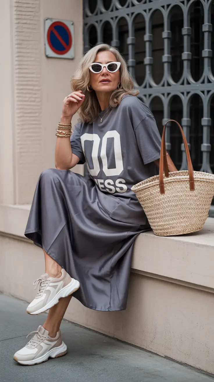 summer outfits with sneakers for women 2026 Sporty Statement Dress With That Unexpected Street Style Twist