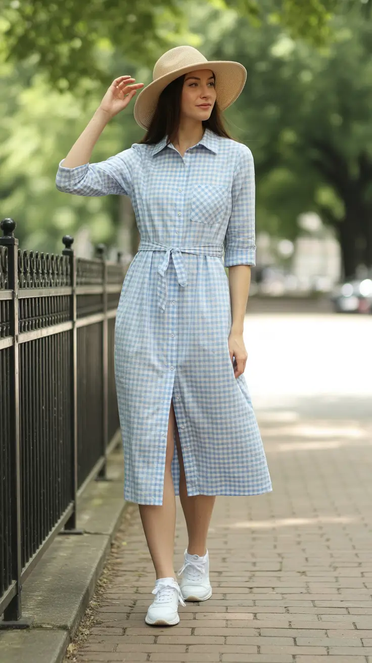 summer outfits with sneakers for women 2026 Soft Blue Gingham That Feels Like A Slow Summer Morning