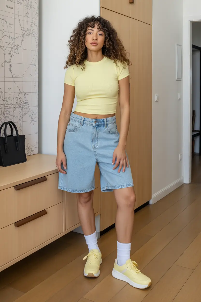 summer outfits with sneakers for women 2026 Fresh Yellow Energy With Denim That Grounds The Look