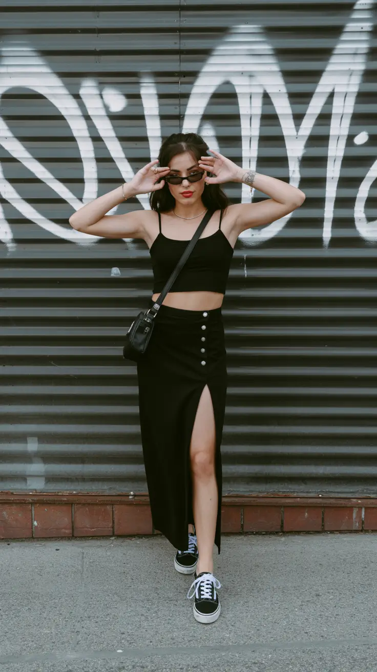 summer outfits with sneakers for women 2026 All Black With A Sharp Edge And Effortless Confidence