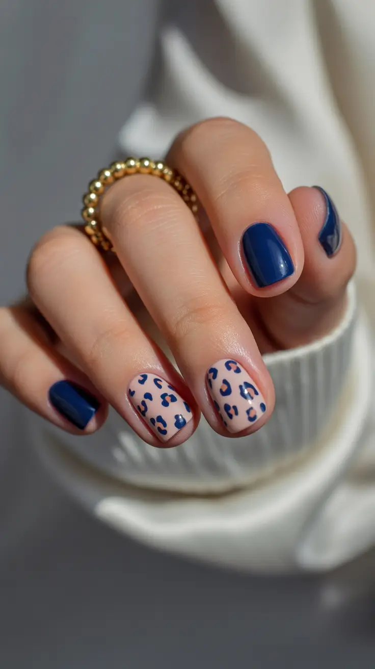 summer short nail inspo 2026 blue leopard mix design