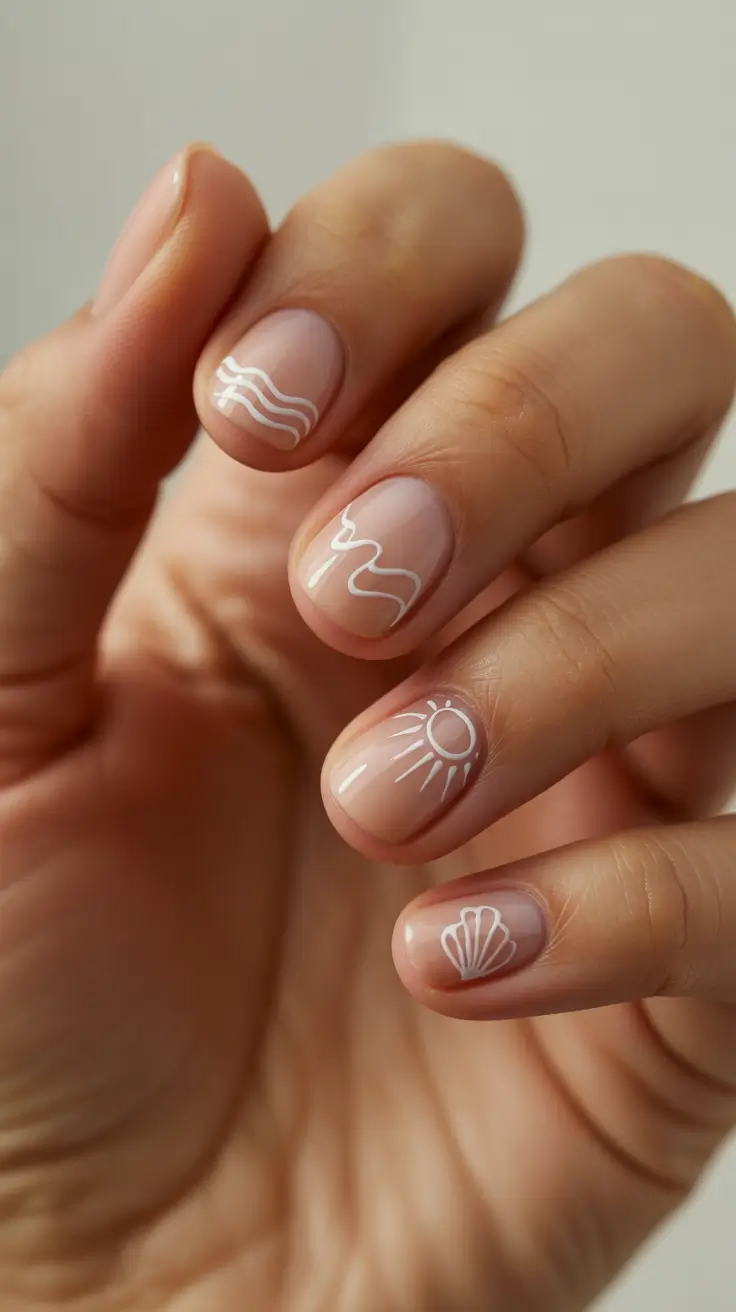 summer short nail inspo 2026 white minimal summer symbols