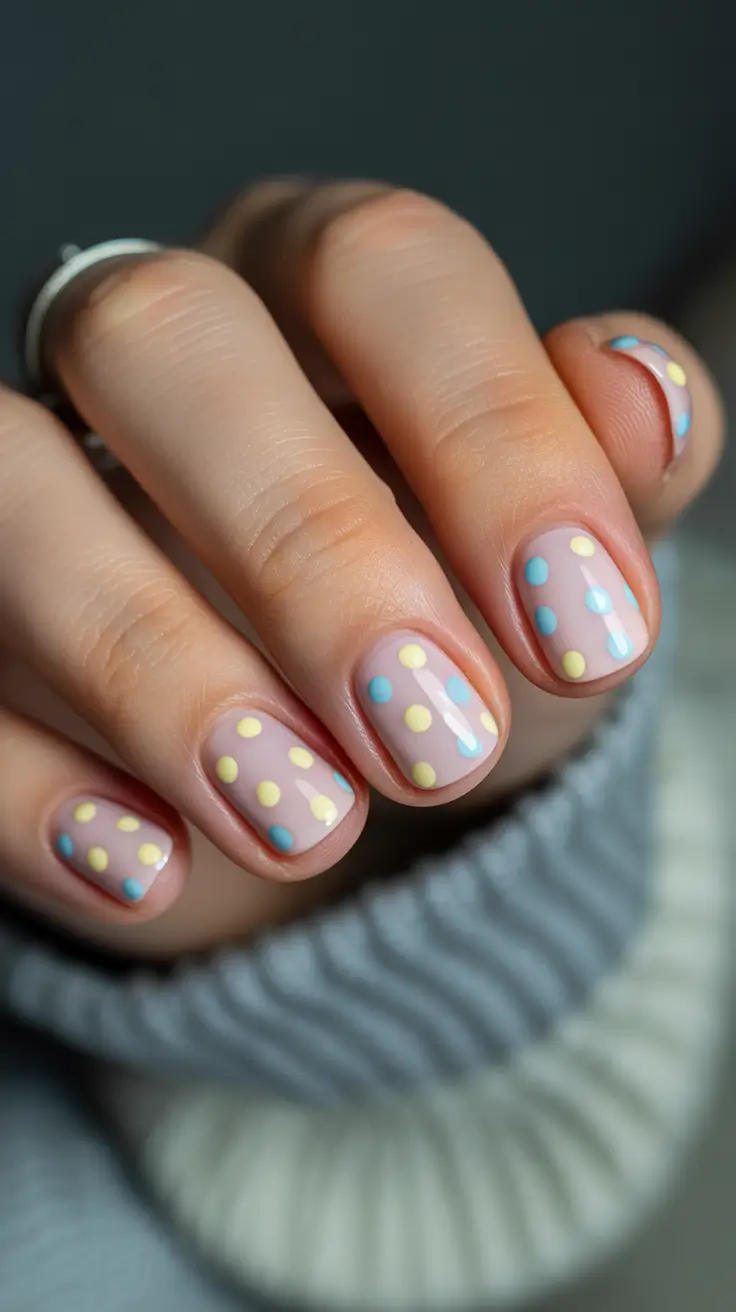 summer short nail inspo 2026 pastel blue yellow dots