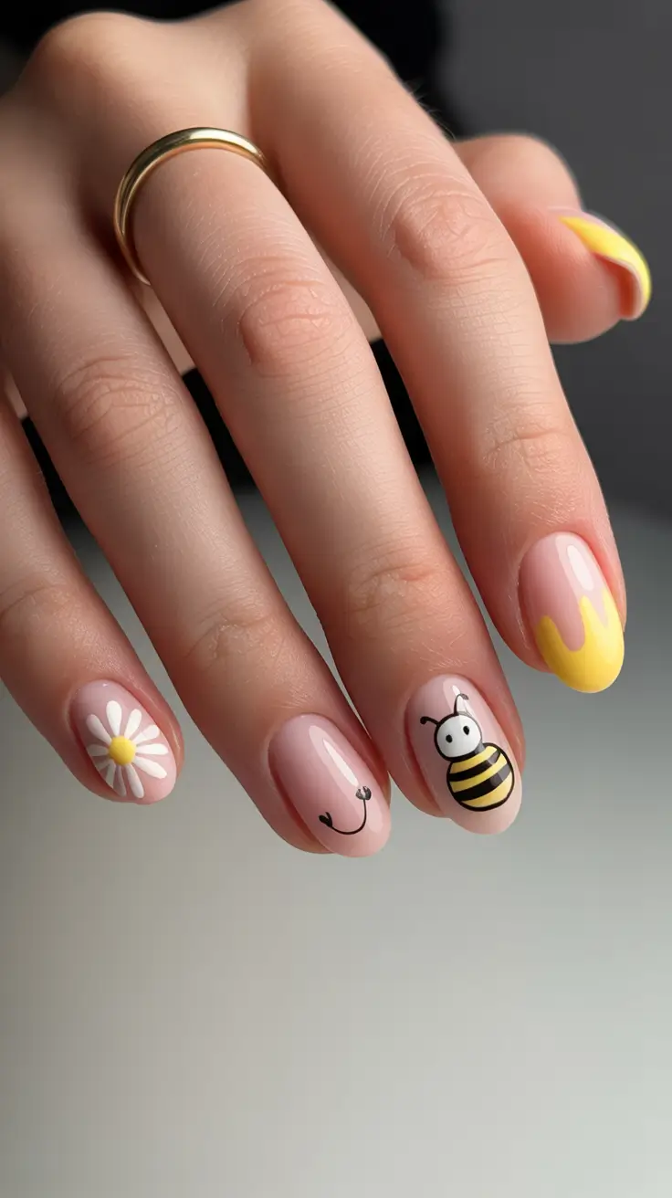 summer short nail inspo 2026 cute icons bee yellow design