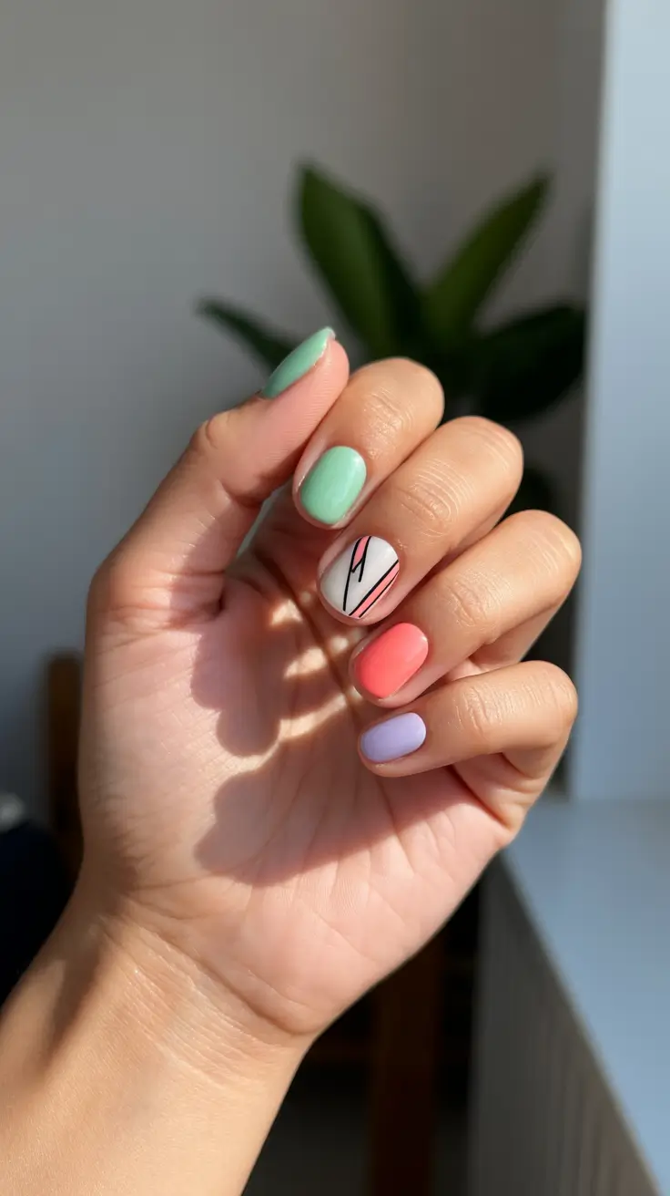 summer short nail inspo 2026 bright mix colors graphic design