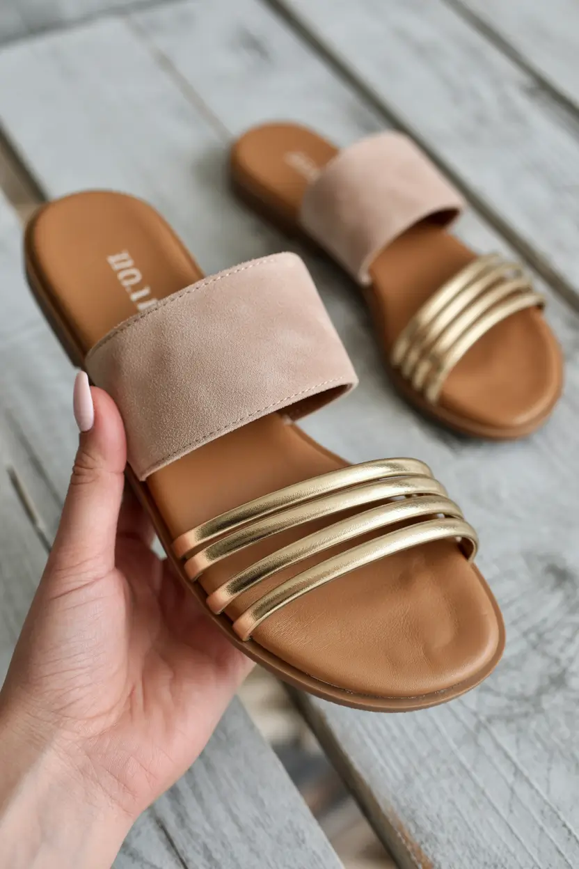 21 summer slides for women 2026 Mixed Texture Slides That Balance Soft and Bold