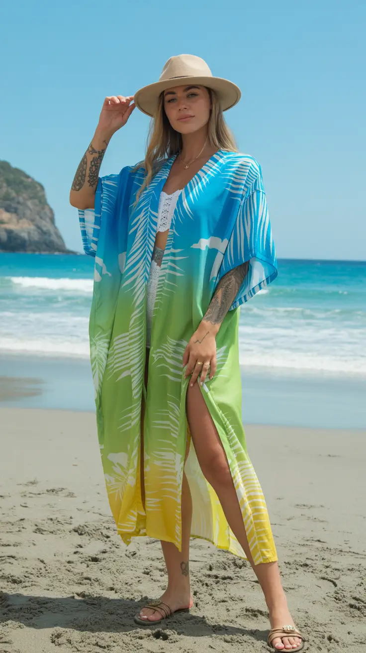 22 summer swimsuit cover ups 2026 Gradient Blue Green Kimono That Feels Like Ocean Light
