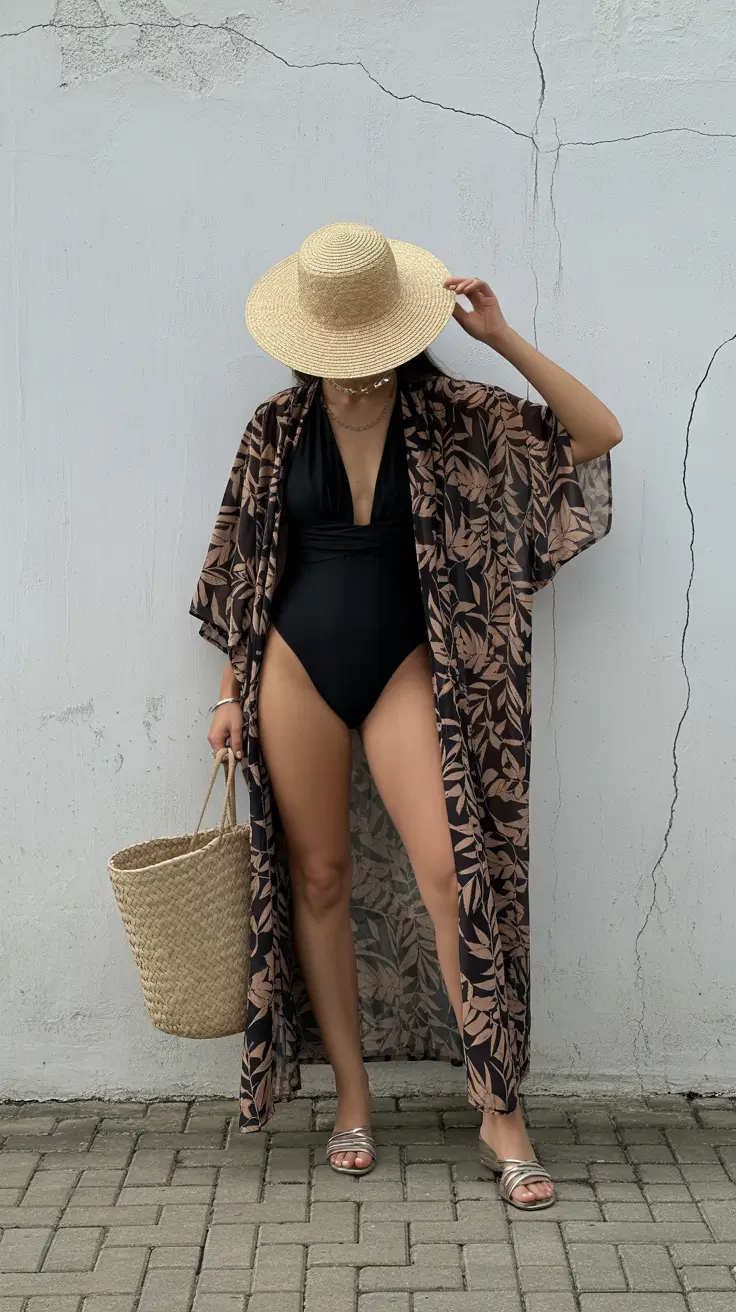22 summer swimsuit cover ups 2026 Brown Tropical Kimono That Feels Grounded and Warm