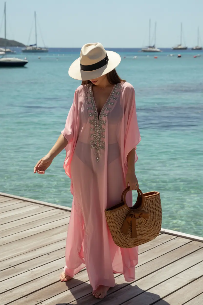 22 summer swimsuit cover ups 2026 Soft Pink Sheer Dress With Subtle Glam